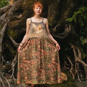 ⭐️NEW⭐️ Woodland Wisdom Bohemian Dress Whimsical Vintage Art Adjustable Straps